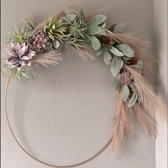 Other - 🤍 Handmade Succulent, feather + leather gold hoop wreath 🤍